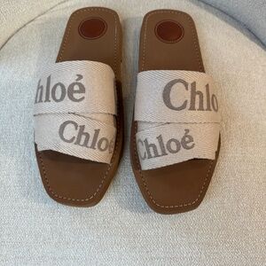 Authentic Chloé Woody Sandals/Slides featuring Logo Ribbon